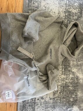 Essentials Gray Pullover Hoodie with Chest Logo